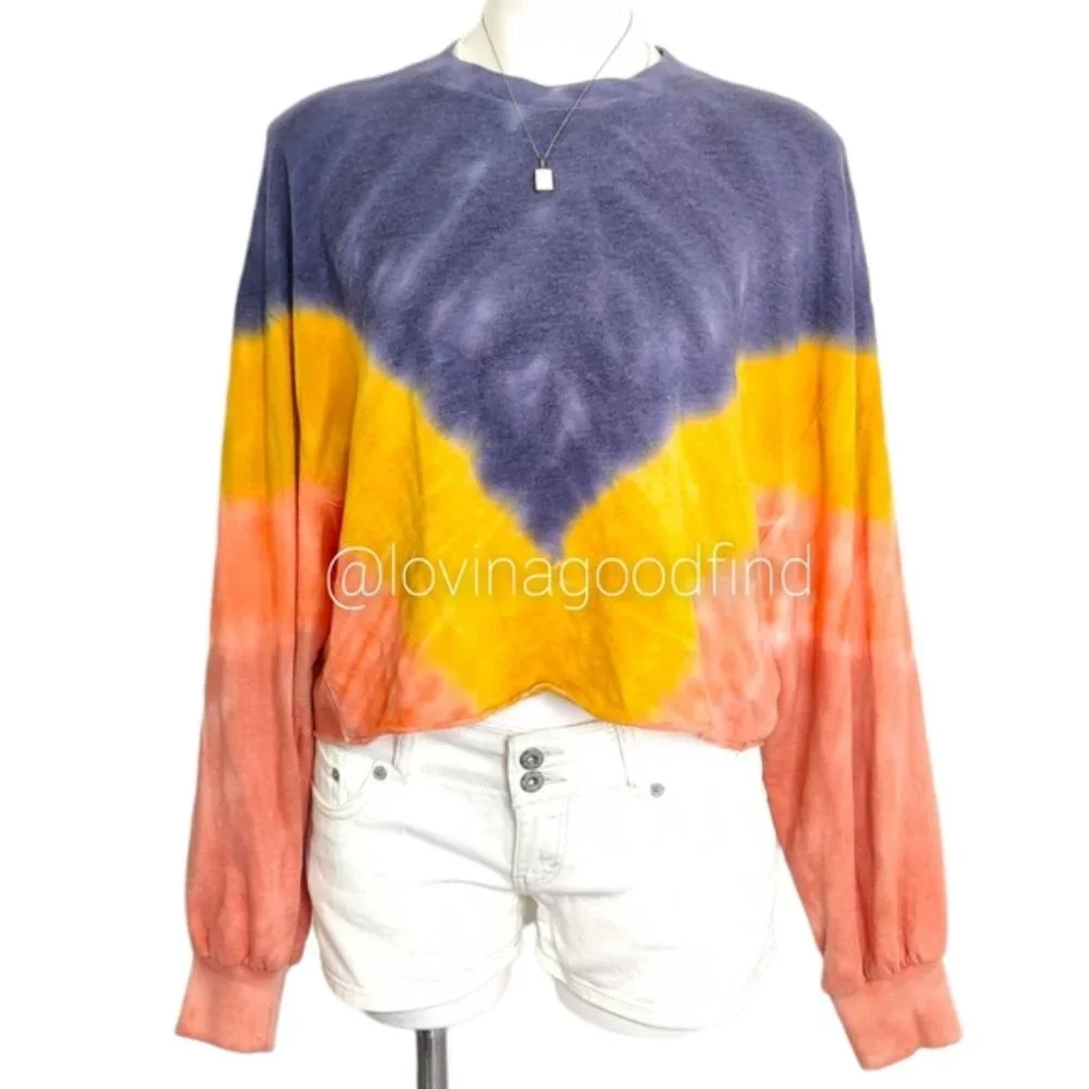 VS PINK Tie Dye Tricolor Crop Oversized Sweatshirt EUC sz M - Picture 5 of 9
